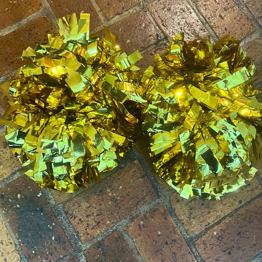 Two Solid Color 6" Metallic Baton Handle Poms gold